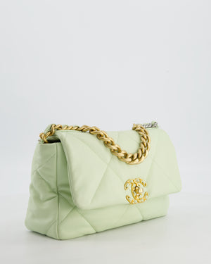 Chanel 19 Small Flap Bag in Pastel Pistachio Goatskin Leather with Tricolour Hardware