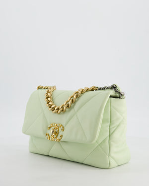 Chanel 19 Small Flap Bag in Pastel Pistachio Goatskin Leather with Tricolour Hardware