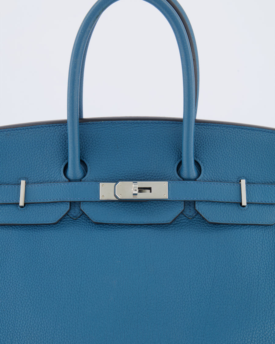Hermès Birkin 35 Retourne Bag in Blue Jean Togo Leather with Palladium Hardware