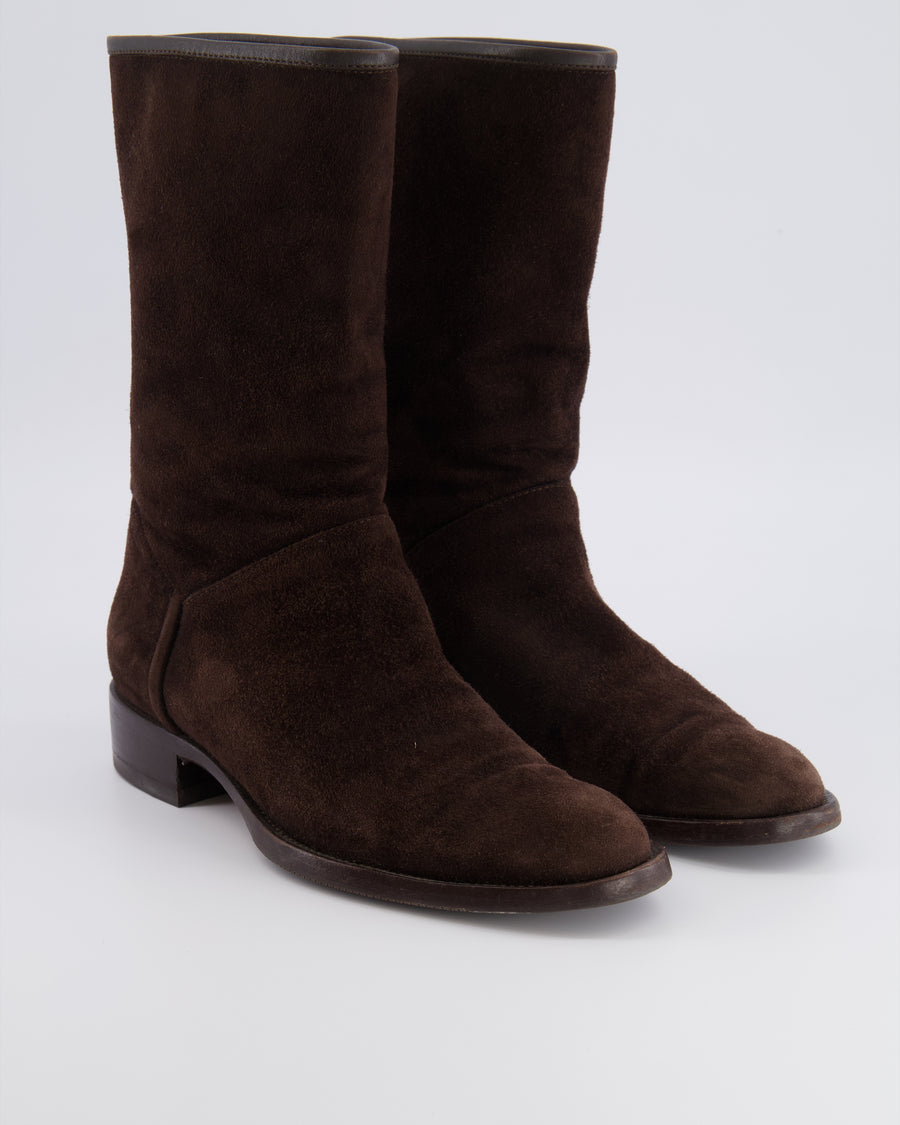 Loro Piana Brown Suede Boots with Leather Detail Size EU 37