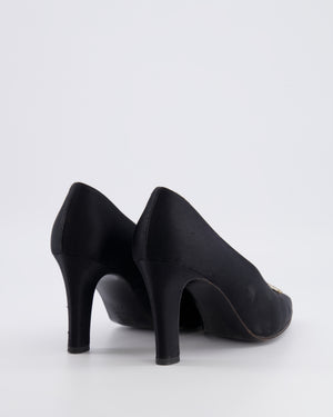 Yves Saint Laurent Vintage Black Satin Heeled Pumps with Crystal Buckle Detail Size EU 37