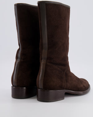 Loro Piana Brown Suede Boots with Leather Detail Size EU 37