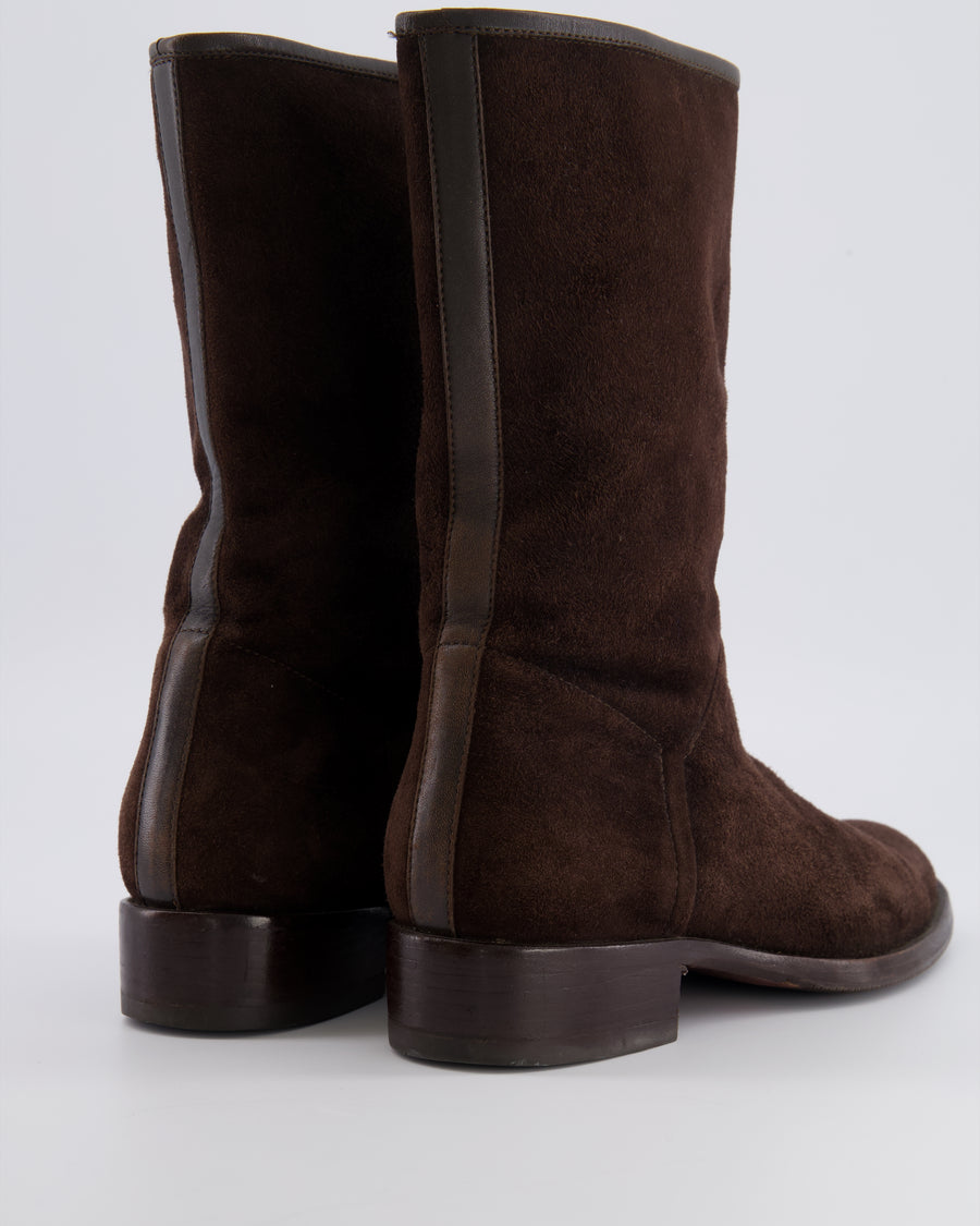 Loro Piana Brown Suede Boots with Leather Detail Size EU 37