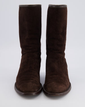 Loro Piana Brown Suede Boots with Leather Detail Size EU 37
