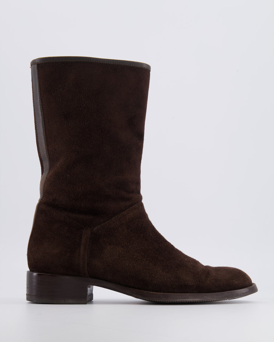 Loro Piana Brown Suede Boots with Leather Detail Size EU 37