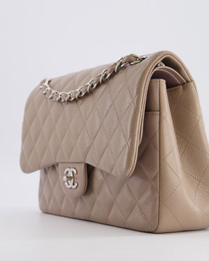 Chanel Jumbo Classic Double Flap Bag in Beige Taupe Caviar Leather with Silver Hardware RRP £9,540
