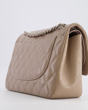 Chanel Jumbo Classic Double Flap Bag in Beige Taupe Caviar Leather with Silver Hardware RRP £9,540