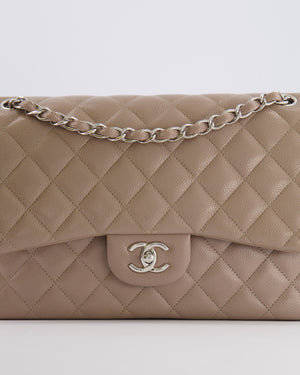Chanel Jumbo Classic Double Flap Bag in Beige Taupe Caviar Leather with Silver Hardware RRP £9,540