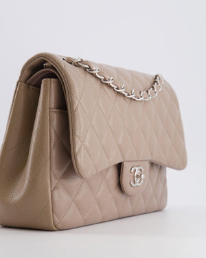 Chanel Jumbo Classic Double Flap Bag in Beige Taupe Caviar Leather with Silver Hardware RRP £9,540