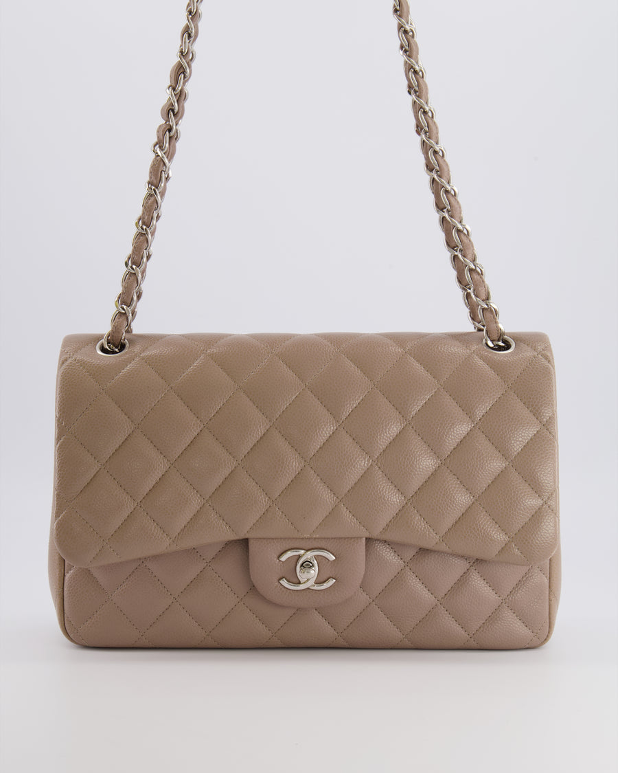 Chanel Jumbo Classic Double Flap Bag in Beige Taupe Caviar Leather with Silver Hardware RRP £9,540