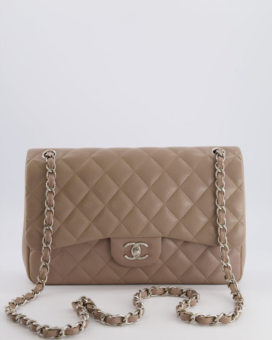 Chanel Jumbo Classic Double Flap Bag in Beige Taupe Caviar Leather with Silver Hardware RRP £9,540