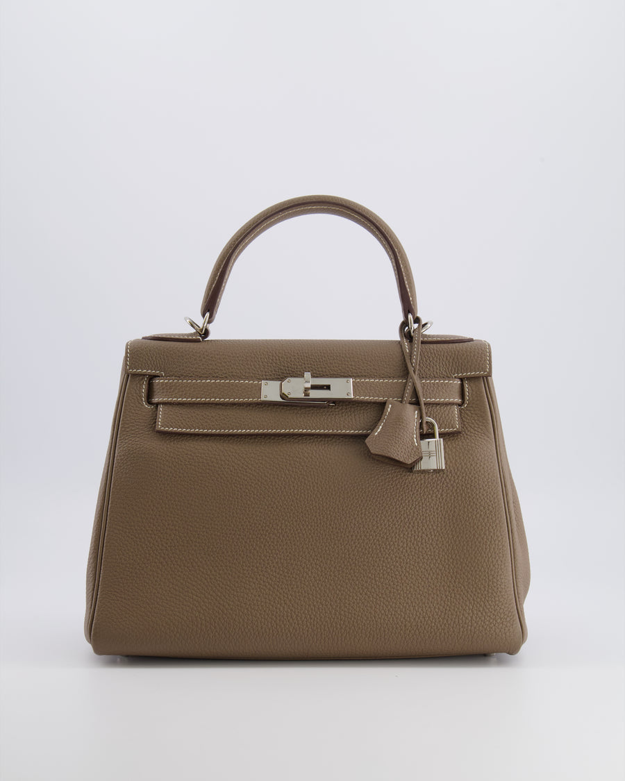 *FIRE PRICE* Hermès Kelly 28 Retourne Bag in Etoupe Togo Leather with Palladium Hardware