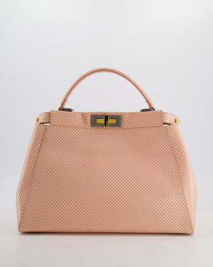 Fendi Pink and White Checkered Medium Peekaboo Bag in Calfskin Leather with Silver and Gold Hardware