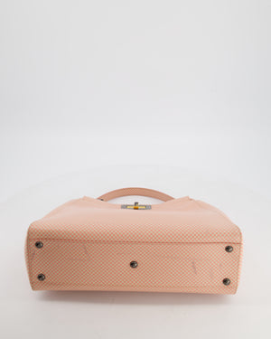 Fendi Pink and White Checkered Medium Peekaboo Bag in Calfskin Leather with Silver and Gold Hardware