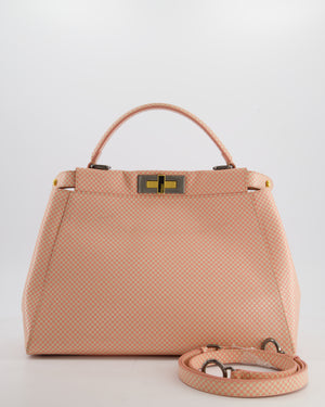 Fendi Pink and White Checkered Medium Peekaboo Bag in Calfskin Leather with Silver and Gold Hardware