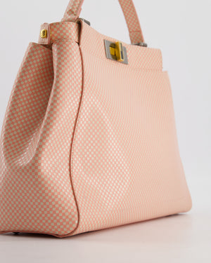Fendi Pink and White Checkered Medium Peekaboo Bag in Calfskin Leather with Silver and Gold Hardware