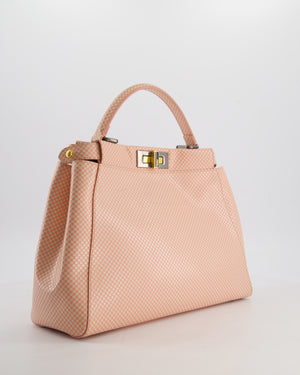 Fendi Pink and White Checkered Medium Peekaboo Bag in Calfskin Leather with Silver and Gold Hardware