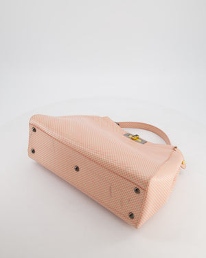 Fendi Pink and White Checkered Medium Peekaboo Bag in Calfskin Leather with Silver and Gold Hardware