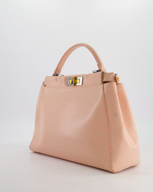 Fendi Pink and White Checkered Medium Peekaboo Bag in Calfskin Leather with Silver and Gold Hardware