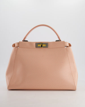 Fendi Pink and White Checkered Medium Peekaboo Bag in Calfskin Leather with Silver and Gold Hardware