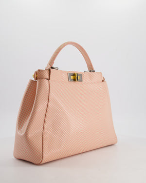 Fendi Pink and White Checkered Medium Peekaboo Bag in Calfskin Leather with Silver and Gold Hardware
