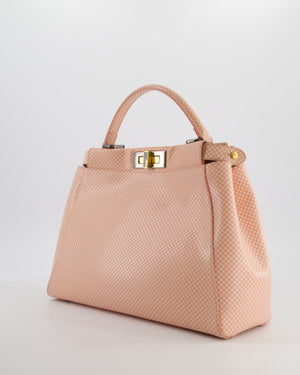Fendi Pink and White Checkered Medium Peekaboo Bag in Calfskin Leather with Silver and Gold Hardware