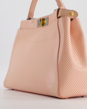 Fendi Pink and White Checkered Medium Peekaboo Bag in Calfskin Leather with Silver and Gold Hardware