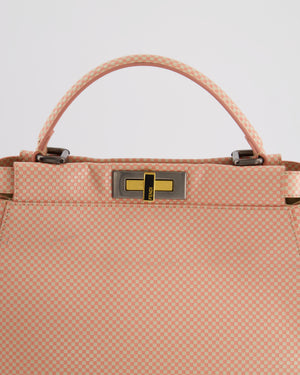 Fendi Pink and White Checkered Medium Peekaboo Bag in Calfskin Leather with Silver and Gold Hardware