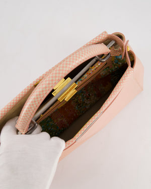 Fendi Pink and White Checkered Medium Peekaboo Bag in Calfskin Leather with Silver and Gold Hardware