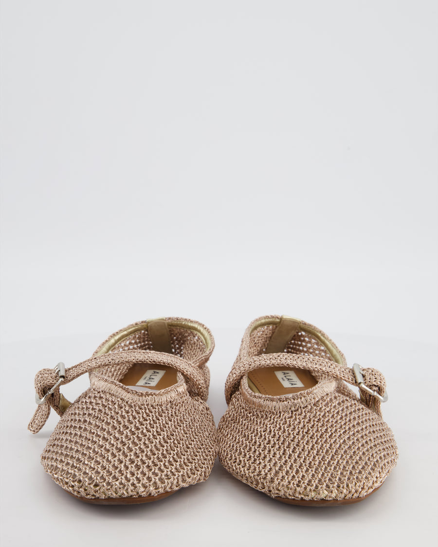 Alaia Bronze Mesh Flat Ballet Shoes Size EU 41