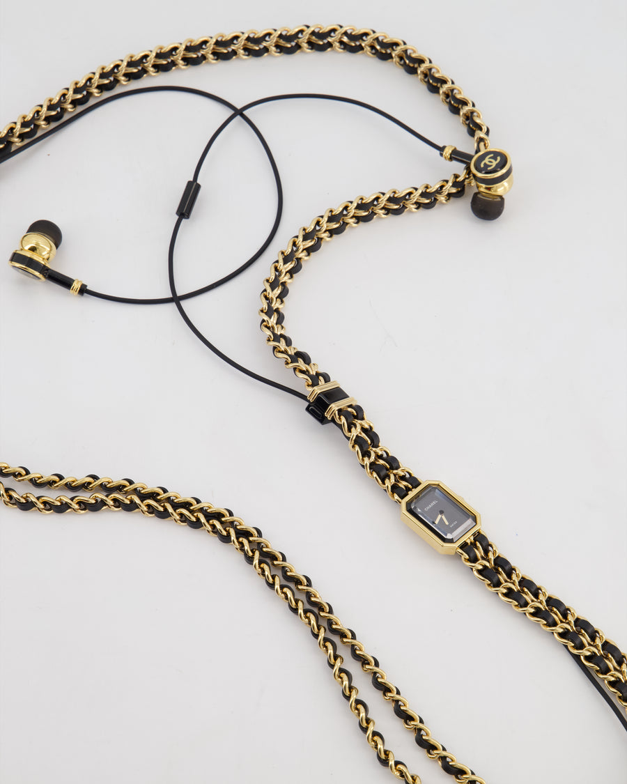 Chanel Premiere Sound Black and Gold Earphones and Watch Chain Necklace Set with Leather Travel Case RRP £20,000