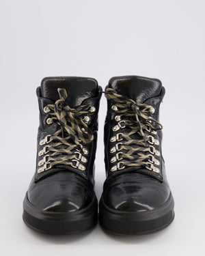 Chanel Black Quilted Calfskin Leather Boots with Embroidered Back Logo and Beige and Black Laces Size EU 39