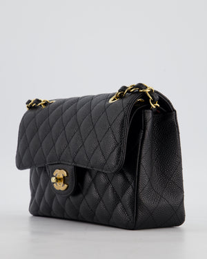 Chanel Black Small Stitched Edge Classic Double Flap Bag in Caviar Leather with Gold Hardware