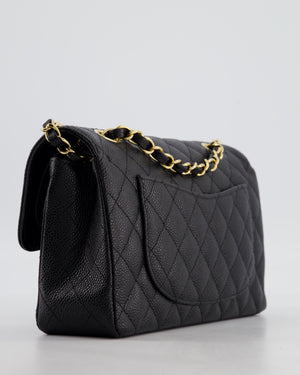 Chanel Black Small Stitched Edge Classic Double Flap Bag in Caviar Leather with Gold Hardware