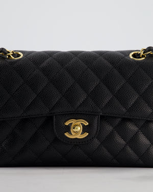 Chanel Black Small Stitched Edge Classic Double Flap Bag in Caviar Leather with Gold Hardware
