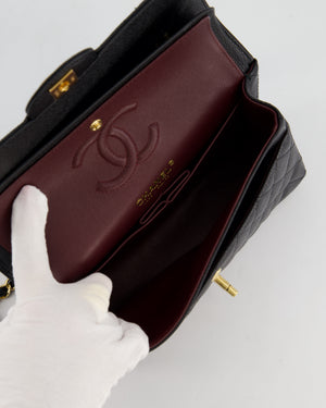 Chanel Black Small Stitched Edge Classic Double Flap Bag in Caviar Leather with Gold Hardware