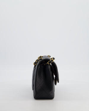 Chanel Black Small Stitched Edge Classic Double Flap Bag in Caviar Leather with Gold Hardware