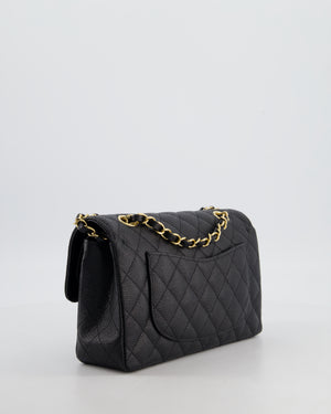 Chanel Black Small Stitched Edge Classic Double Flap Bag in Caviar Leather with Gold Hardware