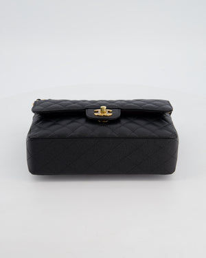Chanel Black Small Stitched Edge Classic Double Flap Bag in Caviar Leather with Gold Hardware
