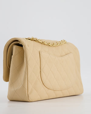 Chanel Beige Clair Medium Stitched Edge Classic Double Flap Bag in Caviar Leather with Gold Hardware