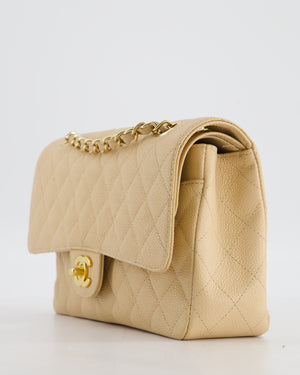 Chanel Beige Clair Medium Stitched Edge Classic Double Flap Bag in Caviar Leather with Gold Hardware