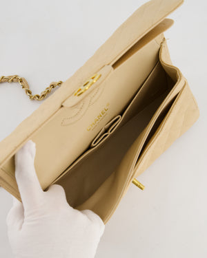 Chanel Beige Clair Medium Stitched Edge Classic Double Flap Bag in Caviar Leather with Gold Hardware