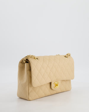 Chanel Beige Clair Medium Stitched Edge Classic Double Flap Bag in Caviar Leather with Gold Hardware