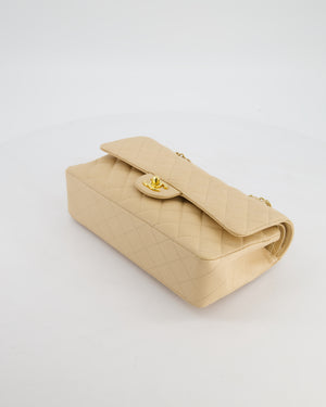 Chanel Beige Clair Medium Stitched Edge Classic Double Flap Bag in Caviar Leather with Gold Hardware