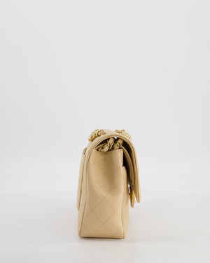 Chanel Beige Clair Medium Stitched Edge Classic Double Flap Bag in Caviar Leather with Gold Hardware