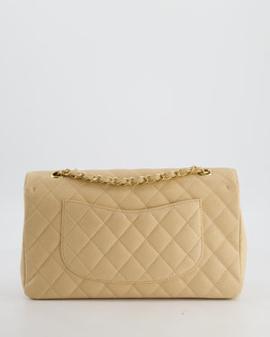 Chanel Beige Clair Medium Stitched Edge Classic Double Flap Bag in Caviar Leather with Gold Hardware