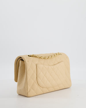 Chanel Beige Clair Medium Stitched Edge Classic Double Flap Bag in Caviar Leather with Gold Hardware