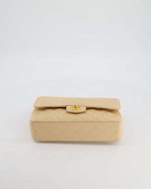 Chanel Beige Clair Medium Stitched Edge Classic Double Flap Bag in Caviar Leather with Gold Hardware
