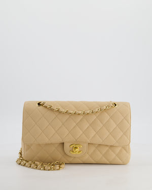 Chanel Beige Clair Medium Stitched Edge Classic Double Flap Bag in Caviar Leather with Gold Hardware