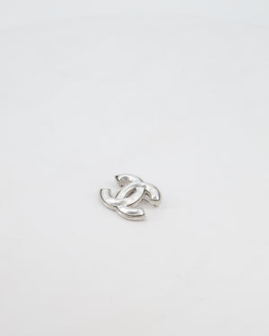 Chanel Silver CC Brooch with Silver Enamel